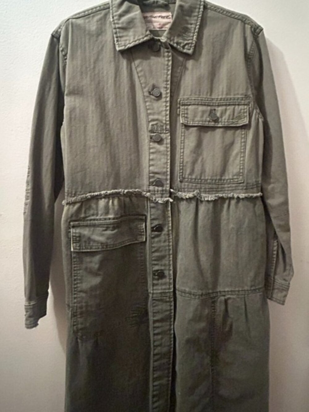 We The Free Free People Forever Free Military Olive Green Tiered Jacket Coat